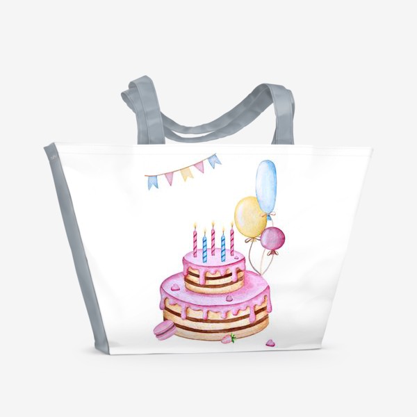 Пляжная сумка «С днём Рождения. Торт со свечками.»