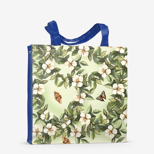 Сумка-шоппер «Орнамент с цветами шиповника и бабочками»