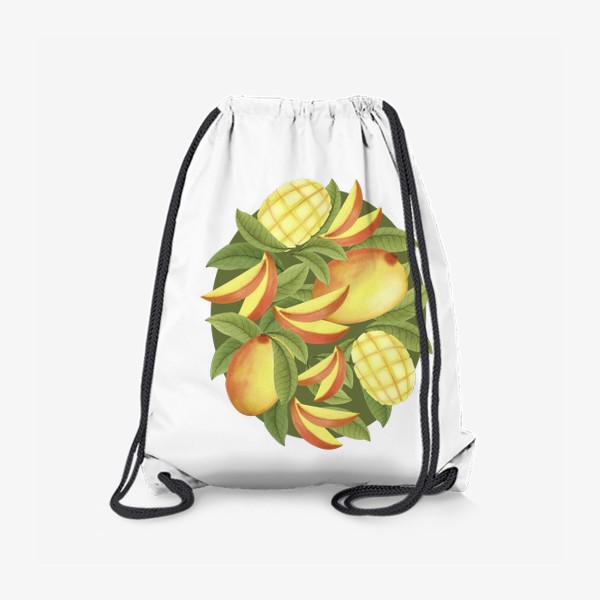 Рюкзак «Манго и листья на оливковом фоне (Коллекция "Фрукты и геометрия")»