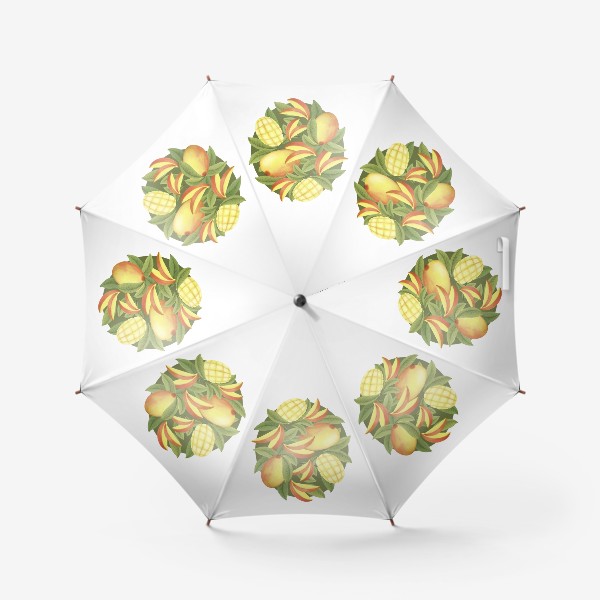 Зонт «Манго и листья на оливковом фоне (Коллекция "Фрукты и геометрия")»