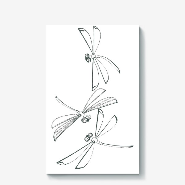 Холст «Set of stylized geometric black and white dragonflies - Набор стилизованных геометрических черно-белых силуэтов стрекоз»