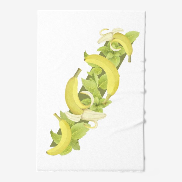 Полотенце «Бананы и мята на оливковом фоне (Коллекция "Фрукты и геометрия")»