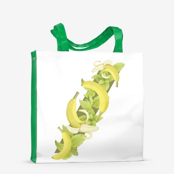 Сумка-шоппер «Бананы и мята на оливковом фоне (Коллекция "Фрукты и геометрия")»