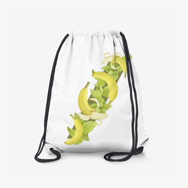 Рюкзак «Бананы и мята на оливковом фоне (Коллекция "Фрукты и геометрия")»
