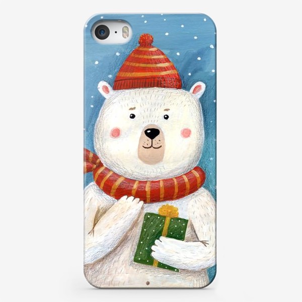 Чехол iPhone «Белый медведь с подарком»