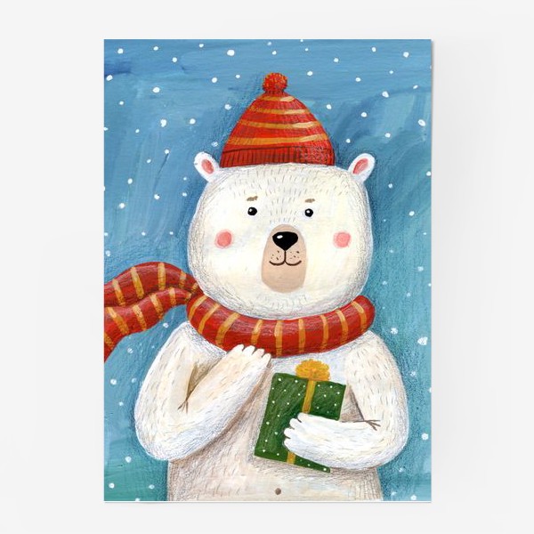 Постер «Белый медведь с подарком»
