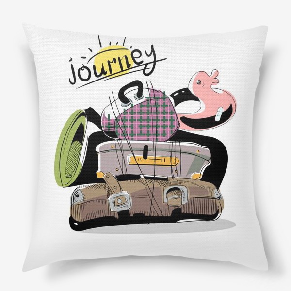 Подушка «иллюстрация с чемоданами и багажом для летнего отдыха»