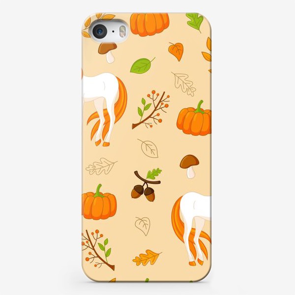 Чехол iPhone «Осенний паттерн: единороги, тыквы, грибы и листья.»