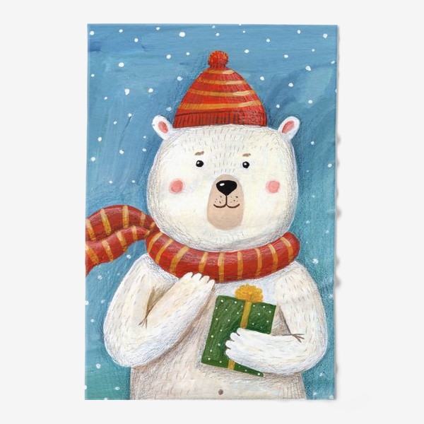 Полотенце «Белый медведь с подарком»