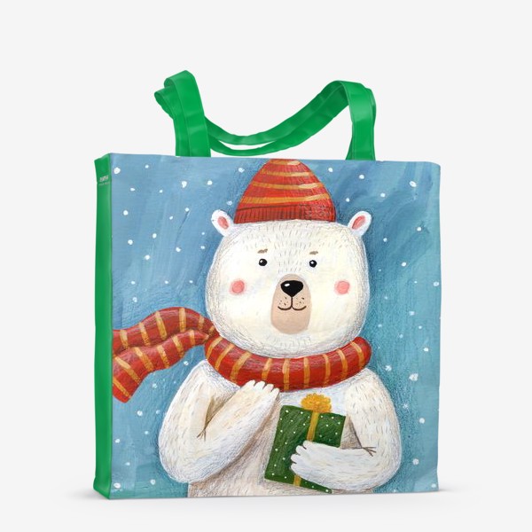 Сумка-шоппер «Белый медведь с подарком»