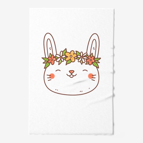 Полотенце «Милый кролик в цветочном венке / Kawaii / Кавайный принт / Заяц»