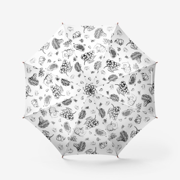 Зонт «Черно-белый паттерн «Фрукты-Овощи»»