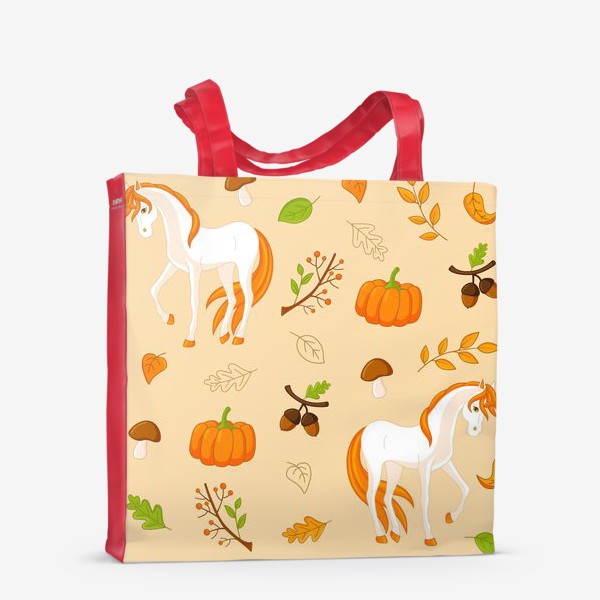 Сумка-шоппер «Осенний паттерн: единороги, тыквы, грибы и листья.»