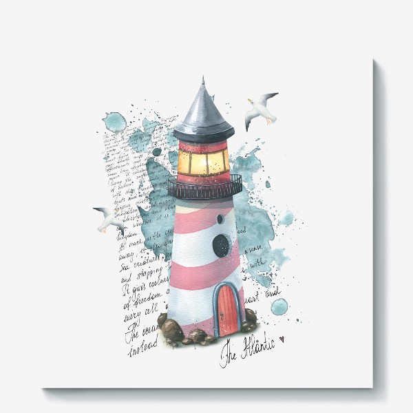 Холст &laquo;Морской маяк с чайками и письмом. Акварель.&raquo;