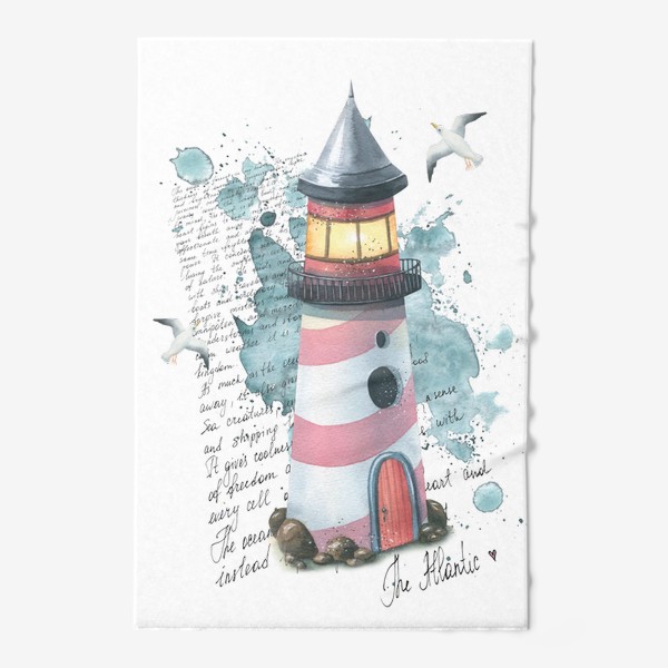 Полотенце &laquo;Морской маяк с чайками и письмом. Акварель.&raquo;