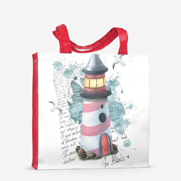 Сумка-шоппер &laquo;Морской маяк с чайками и письмом. Акварель.&raquo;