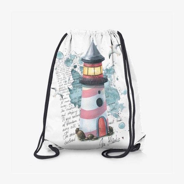 Рюкзак «Морской маяк с чайками и письмом. Акварель.»
