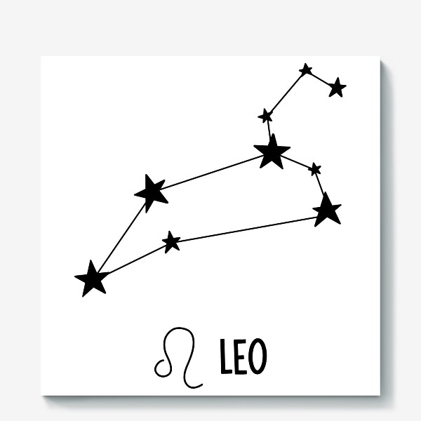 Холст «Знак зодиака лев, созвездие знак и надпись Leo, в подарок для львов звездное созвездие гороскопа»