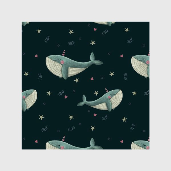 Шторы «Милые киты с сердцами»