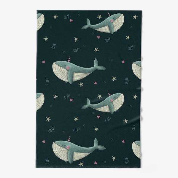 Полотенце «Милые киты с сердцами»