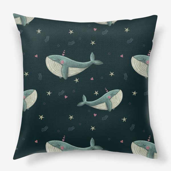 Подушка «Милые киты с сердцами»
