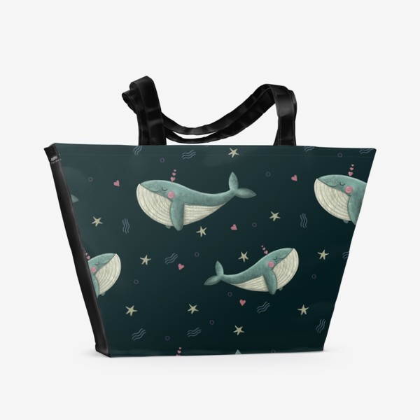 Пляжная сумка «Милые киты с сердцами»