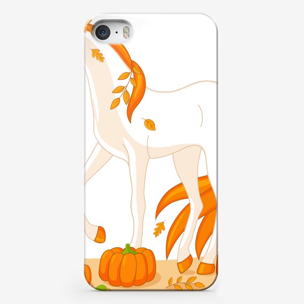 Чехол iPhone «Осенний единорогс тыквами и листьями»