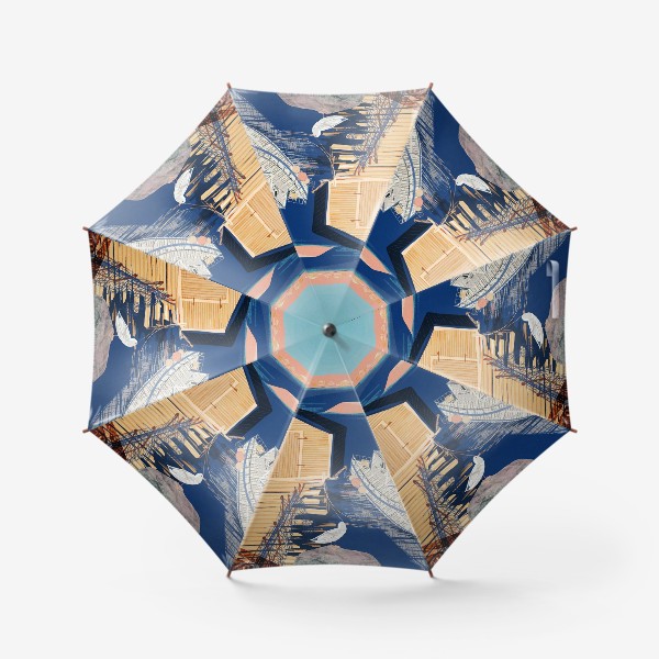 Зонт «Постер на морскую тему в технике коллажа с белым корабликом и чайками»