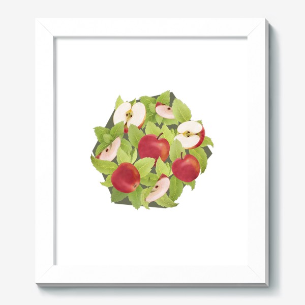 Картина «Яблоки и мята на оливковом фоне (Коллекция "Фрукты и геометрия")»