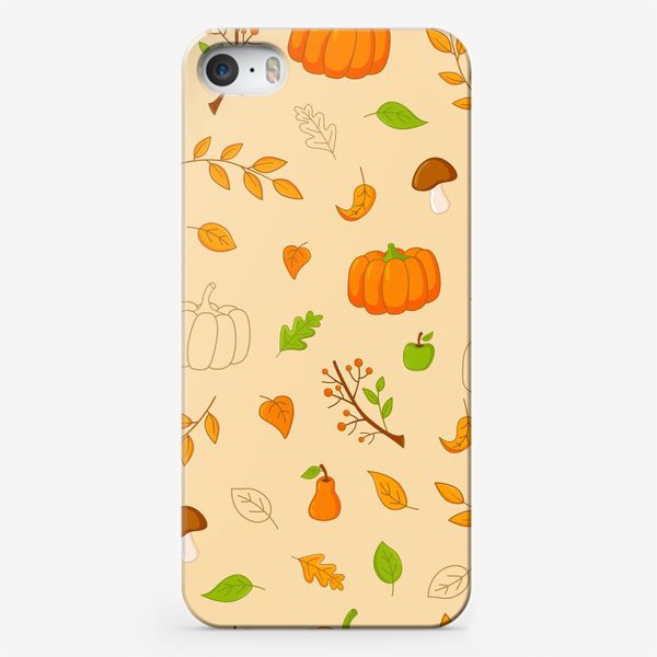 Чехол iPhone «Осенний паттерн. Тыквы, грибы, листья, ягоды, фрукты.»