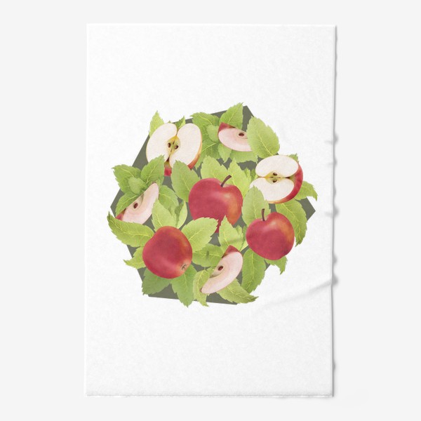 Полотенце «Яблоки и мята на оливковом фоне (Коллекция "Фрукты и геометрия")»