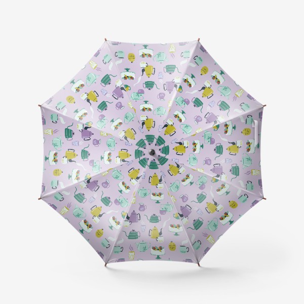 Зонт «Красочный паттерн с керамической посудой и тортом»