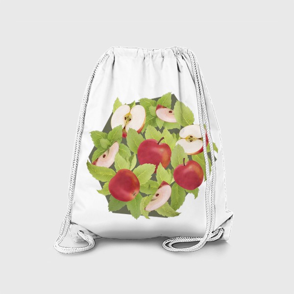Рюкзак «Яблоки и мята на оливковом фоне (Коллекция "Фрукты и геометрия")»