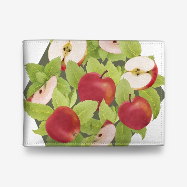Кошелек «Яблоки и мята на оливковом фоне (Коллекция "Фрукты и геометрия")»