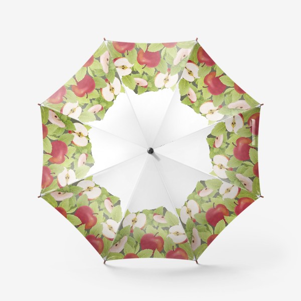 Зонт &laquo;Яблоки и мята на оливковом фоне (Коллекция "Фрукты и геометрия")&raquo;