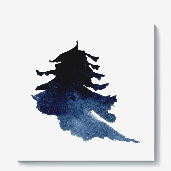 Холст «Абстрактная акварельная ель темно-синяя»