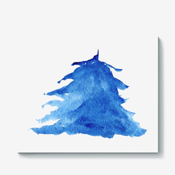 Холст «Абстрактная акварельная ель голубая зимой»