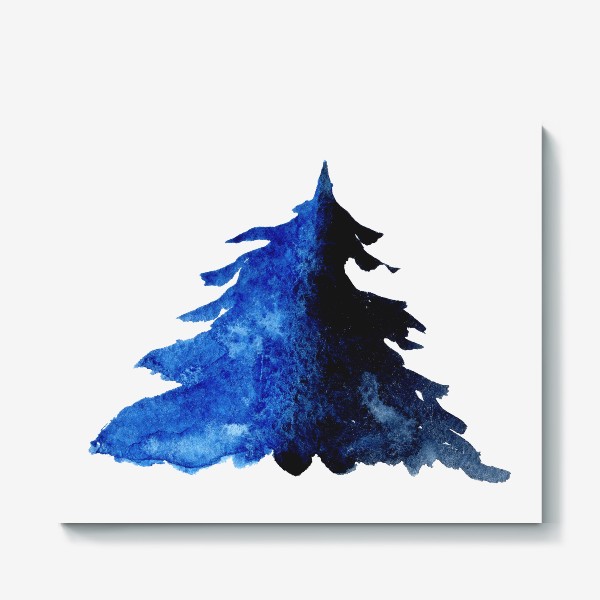 Холст «Синяя акварельная ель зима»