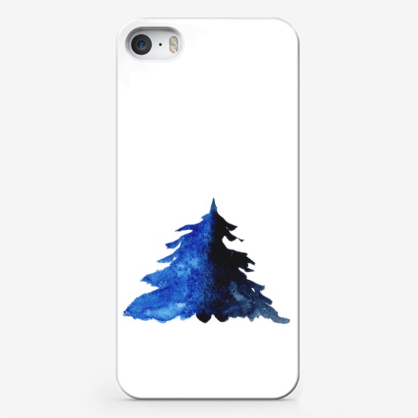 Чехол iPhone «Синяя акварельная ель зима»