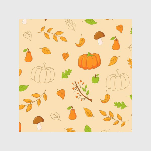 Скатерть &laquo;Осенний паттерн. Тыквы, грибы, листья, ягоды, фрукты.&raquo;
