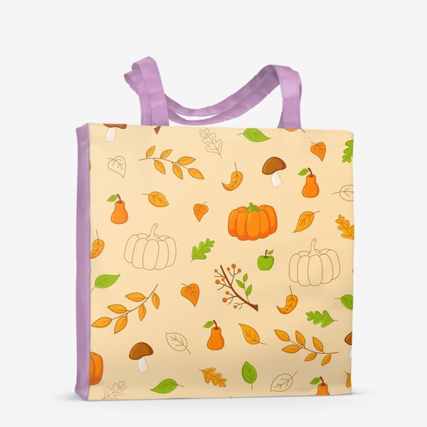 Сумка-шоппер &laquo;Осенний паттерн. Тыквы, грибы, листья, ягоды, фрукты.&raquo;