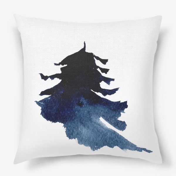Подушка «Абстрактная акварельная ель темно-синяя»
