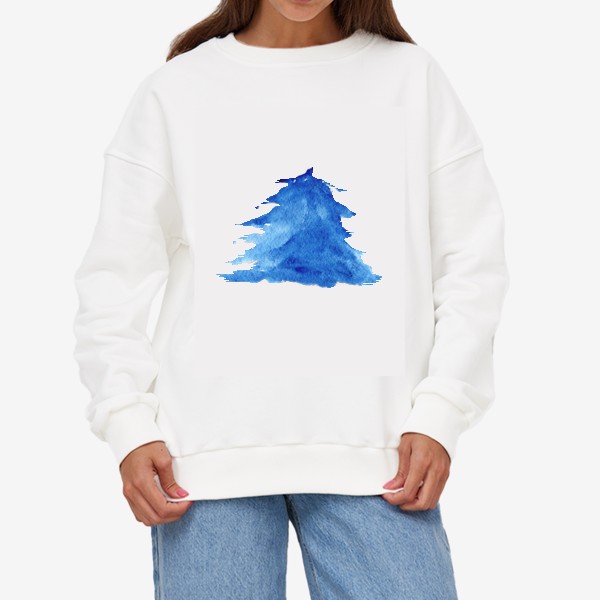 Свитшот «Абстрактная акварельная ель голубая зимой»