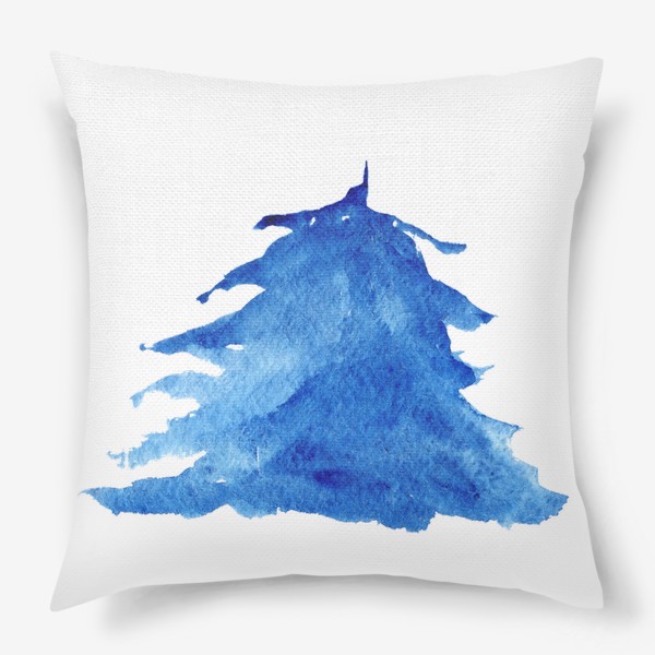 Подушка «Абстрактная акварельная ель голубая зимой»