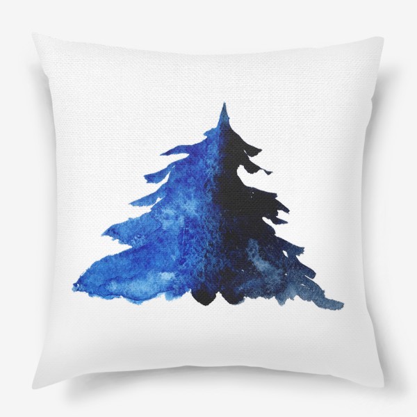 Подушка «Синяя акварельная ель зима»