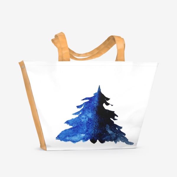 Пляжная сумка «Синяя акварельная ель зима»