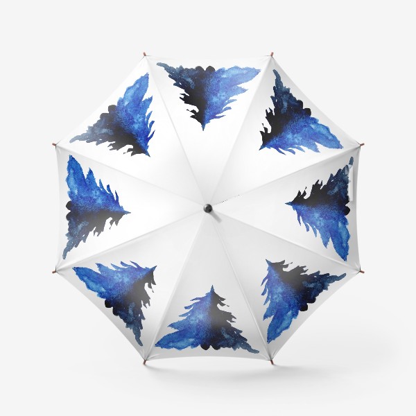 Зонт «Синяя акварельная ель зима»