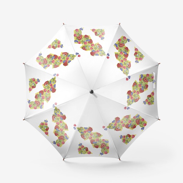 Зонт «Клубника, малина и голубика на салатовом фоне (Коллекция "Фрукты и геометрия")»