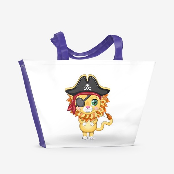 Пляжная сумка «Лев пират в треуголке. Знак зодиака ЛЕВ, милый детский персонаж»