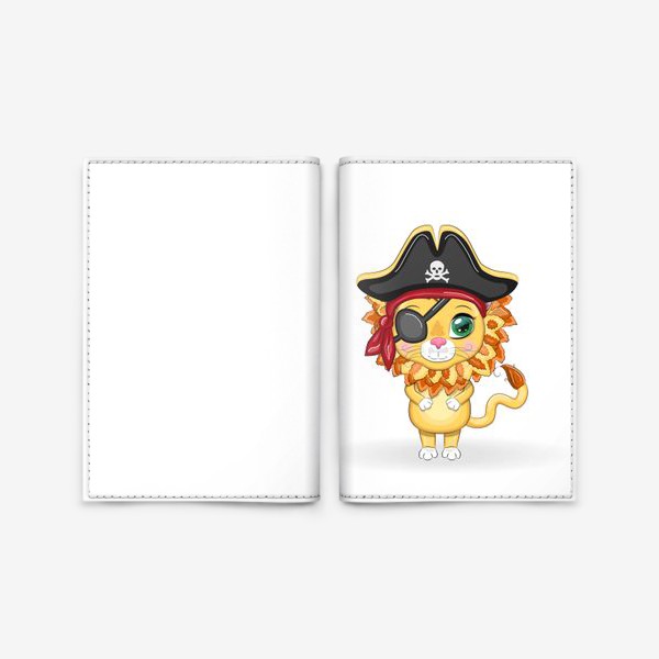 Обложка для паспорта «Лев пират в треуголке. Знак зодиака ЛЕВ, милый детский персонаж»
